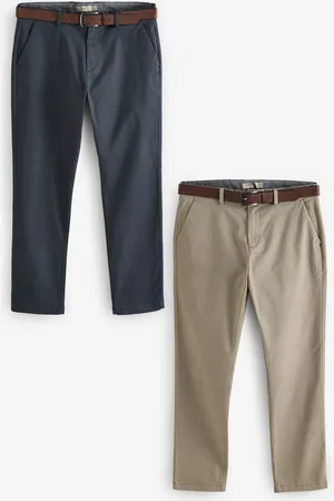 Next Slim Fit Printed Belted Soft Touch Chino Trousers 2 Pack