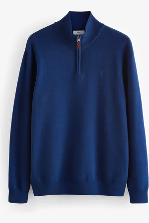 Next Cobalt Stag Plain Regular Fit 100% Cotton Premium Quarter Zip Jumper