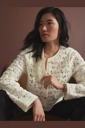Next Ecru Crochet Knitted Button Through Cardigan