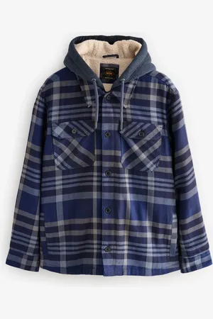Next Blue Check Hooded Borg Lined Shacket