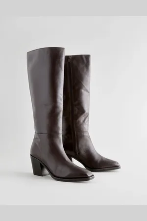 Next Chocolate Leather Forever Comfort Cowboy Knee High Heeled Boots