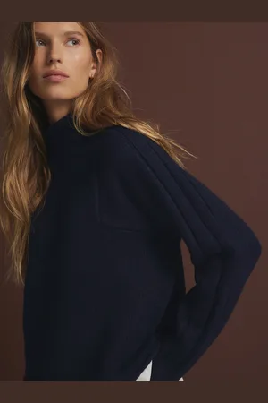 Next Blue Roll Edge Shirt Layer Knitted 100% Cotton Jumper