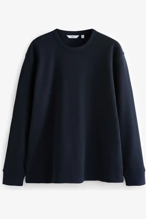 Next Blue Long Sleeves Waffle Texture Crew 100% Cotton T-Shirt