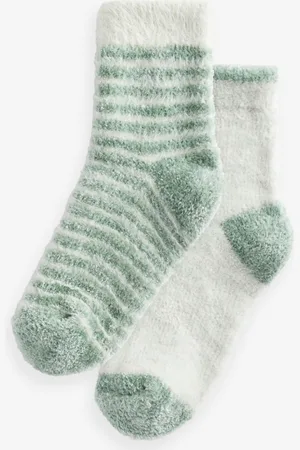 Next /Ecru Stripe Velvet Cosy Socks 2 Pack