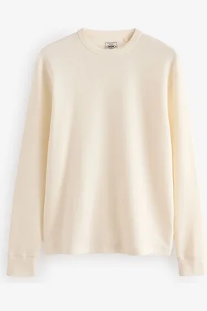 Next Ecru Long Sleeves Waffle Texture Crew 100% Cotton T-Shirt