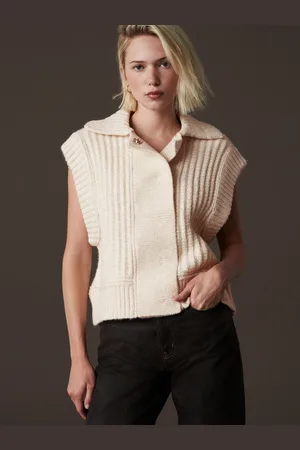 Next Ecru Collared Button Up Sleeveless Knitted Gilet Jacket