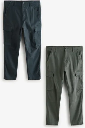 Next Charcoal Grey/ Blue Slim Fit Cotton Rich Stretch Cargo Trousers 2 Pack