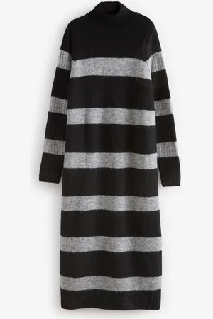 Next /Grey Stripe High Neck Long Sleeve Maxi Knitted Jumper Dress