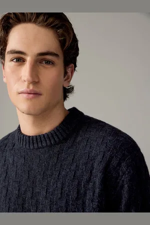 Next Charcoal Regular Fit Textured Crew Jumper with Wool