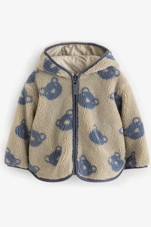 Next Cream And Bear Patterned Fleece Zip Through Hooded Jacket (3mths-7yrs)