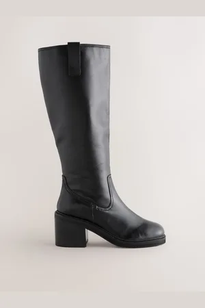 Next Leather Forever Comfort Square Toe Chunky Knee High Boots