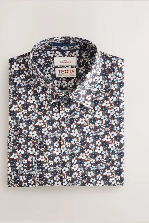 Next Chocolate Floral Slim Fit Signature Single Cuff 100% Cotton Formal Shirt