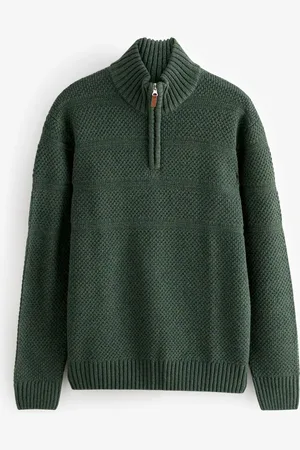 Next Dark Regular Fit Textured Zip Neck Jumper with Wool