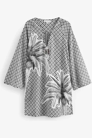 Next Mono Palm 100% Cotton Kaftan Cover-Up