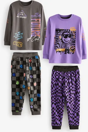 Next /Purple Smile Checkerboard 2 Pack Long Sleeve Pyjamas (3-16yrs)
