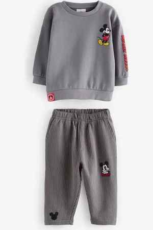 Next Charcoal Mickey Sweatshirt and Stripe 100% Cotton Joggers Set (3mths-8yrs)