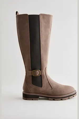 Next Chocolate Standard/Wide Fit Forever Comfort Knee High Buckle Chelsea Boots