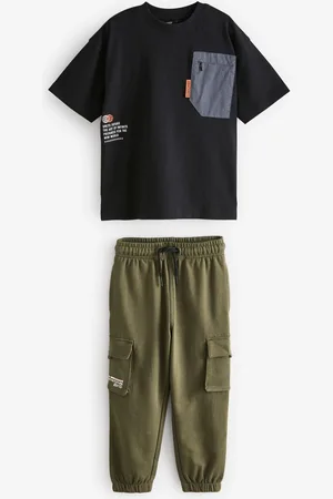 Next /Khaki Green Utility 100% Cotton Short Sleeve T-Shirt and Joggers Set (3-16yrs)
