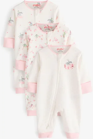 Next Pink/ Cath Kidston Floral Baby 100% Cotton Sleepsuits 3 Pack