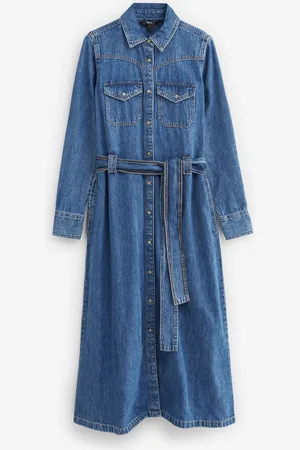 Next Dark Western Midi Denim 100% Cotton Shirt Dress