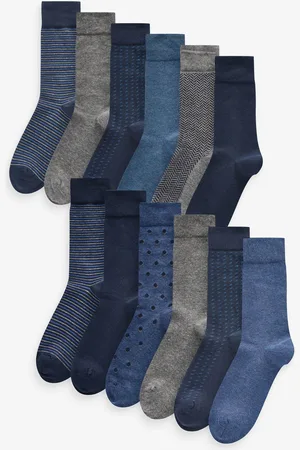 Next Navy Blue/Grey Pattern 12 Pack Mens Cotton Rich Socks