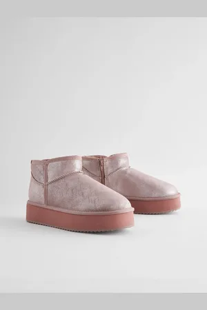 Next Dusky Metallic Shower Repellent Suede Faux Fur Lined Platform Boots