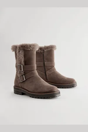 Next Mink Forever Comfort Faux Fur Double Buckle Ankle Boots