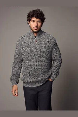 Next Regular Fit Textured Zip Neck Jumper with Wool