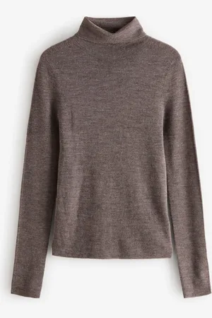 Next Brown Mole 100% Merino Wool Premium High Roll Neck Knitted Jumper