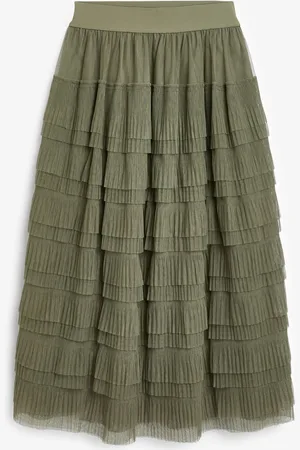 Next Khaki Mesh Tulle Midi Skirt