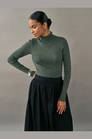 Next Khaki High Roll Neck Rib Knitted Jumper with Wool
