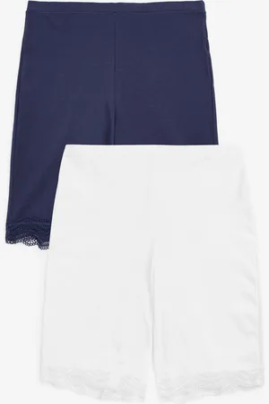 Next Blue/White Cotton Blend Anti-Chafe Shorts 2 Pack