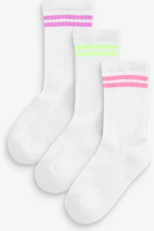 Next With fluorescent stripe Regular Length Cotton Rich Cushioned Sole Ankle Socks 3 Pack