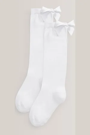 Next 2 Pack Cotton Rich Bow Knee High Socks