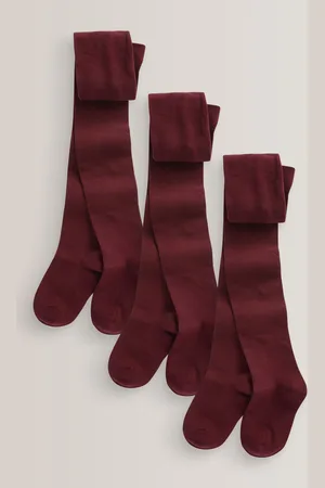 Next Burgundy Red Regular Length 3 Pack Cotton Rich School Tights