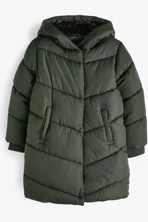 Next Khaki Regular Length Shower Resistant Faux Fur Lined Hooded Padded Coat (3-16yrs)