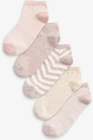 Next Oatmeal Cream/ Stripe Trainer Socks 5 Pack