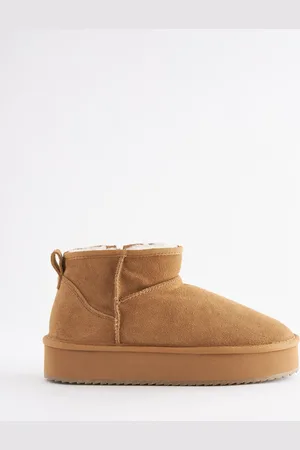Next Chestnut Shower Repellent Suede Faux Fur Lined Platform Boots