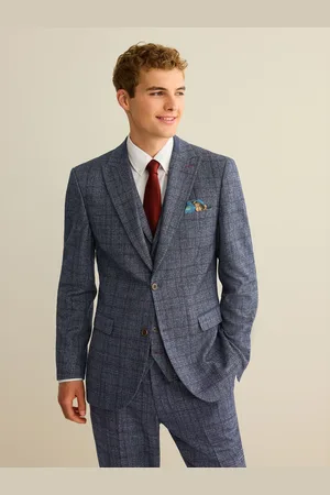 Next Blue Slim Fit Trimmed Check Suit Jacket