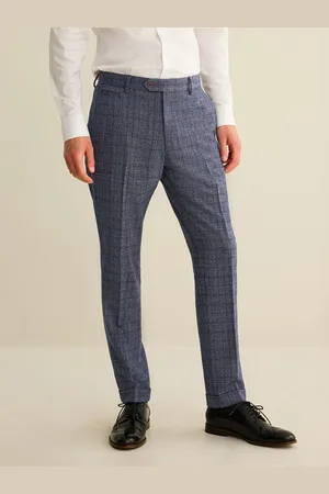 Next Blue Slim Fit Trimmed Check Suit Trousers