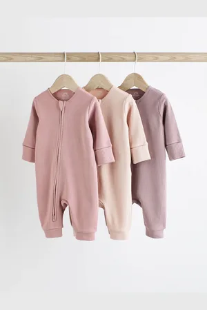 Next 100% Cotton Two Way Zip Baby Sleepsuit 3 Pack (0mths-3yrs)