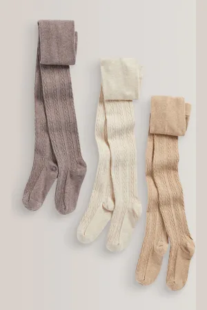 Next Oatmeal Cream/ 3 Pack Cotton Rich Cable Tights
