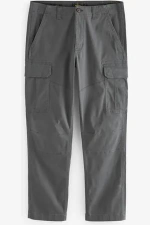Next Charcoal Straight Fit Cotton Stretch Cargo Trousers