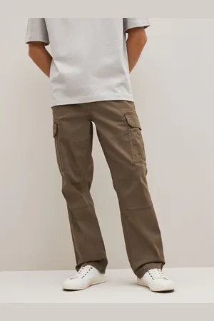 Next Mushroom Straight Fit Cotton Stretch Cargo Trousers