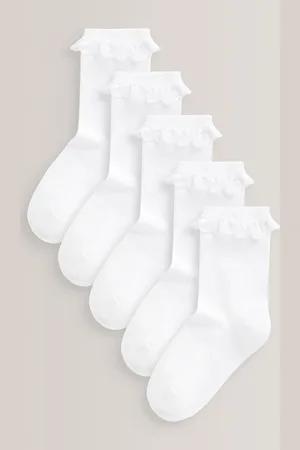 Next 5 Pack Cotton Rich Cushioned Sole Ruffle Ankle School Socks