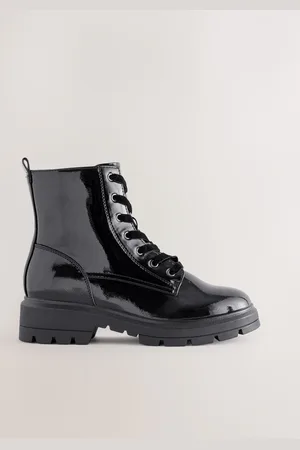 Next Textured Patent Standard/Wide Fit Forever Comfort Lace-Up Boots