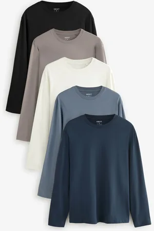 Next Blues/Grey/Neutrals Regular Fit Regular Fit Long Sleeve 100% Cotton T-Shirts 5 Pack