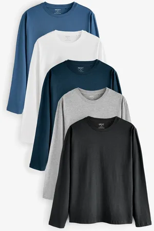 Next /White/Grey/Blue Slim Fit Regular Fit Long Sleeve 100% Cotton T-Shirts 5 Pack
