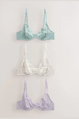 Next Mint /Lilac/Cream Non Pad Full Cup Lace Bras 3 Pack A-E