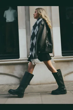 Next Leather Extra Wide Fit Forever Comfort Knee High Double Buckle Biker Boots